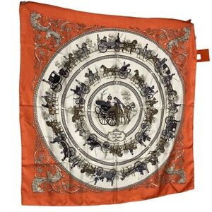 NWT Cochni Italian Silk Equestrian Square Scarf 35 x 35 Orange and White